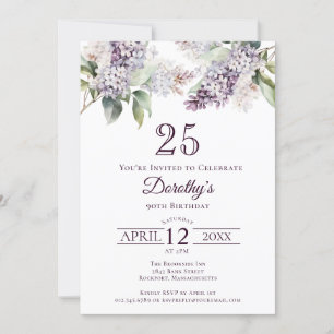 Invitación 25.º cumpleaños Flor Lilac de Primavera Púrpura