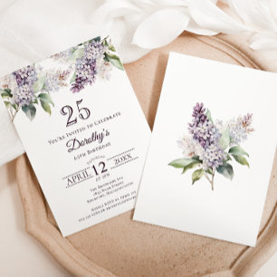 Invitación 25.º cumpleaños Flor Lilac de Primavera Púrpura