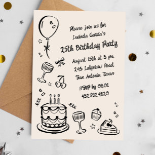 Invitación 25.º Festín De Cumpleaños Escrito A Mano