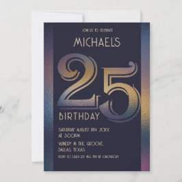 Invitación 25.º moderno morado oscuro y dorado cumpleaños