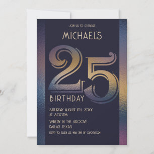 Invitación 25.º moderno morado oscuro y dorado cumpleaños