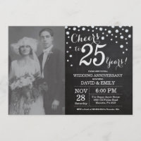25° Aniversario Boda Chalkboard Plata negra