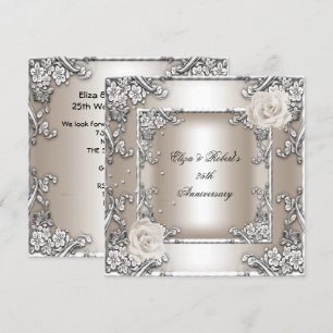 Invitación 25° aniversario Boda Cream Rosa Silver Fiesta