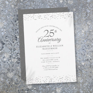 Invitación 25° Aniversario Boda de Plata Stardust Confetti