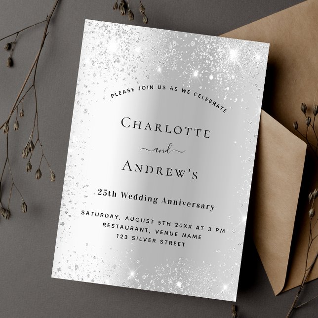 Invitación 25° aniversario boda destellos de plata (Subido por el creador)