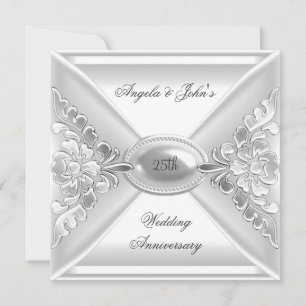 Invitación 25° Aniversario Boda Elegante Plata Blanco