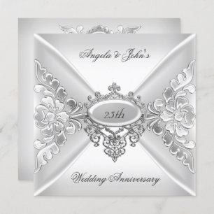 Invitación 25° Aniversario Boda Elegante Plata Blanco
