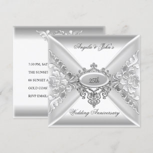 Invitación 25° Aniversario Boda Elegante Plata Blanco