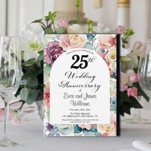 Invitación 25° Aniversario Boda Elegante Script Floral