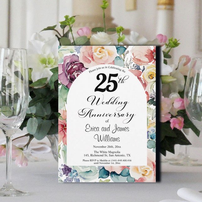 Invitación 25° Aniversario Boda Elegante Script Floral (Subido por el creador)