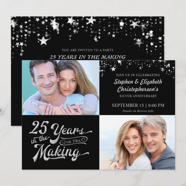 Invitación 25 Aniversario Boda Entonces y ahora estrellas de  (Anverso / Reverso)