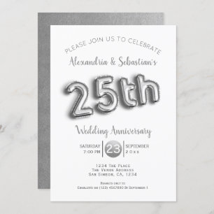 Invitación 25° Aniversario Boda Faux Silver personalizado