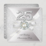 Invitación 25° aniversario Boda Fiesta Pearl Silver<br><div class="desc">Elegante Fiesta del 25° Aniversario Boda. Perla de color Plata Blanca,  números de diamantes plateados.</div>