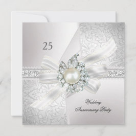 Invitación 25° aniversario Boda Fiesta Pearl White Silver