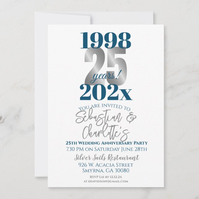 Invitación 25° Aniversario Boda Moderno (Anverso)