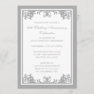 Invitación 25° Aniversario Boda Plata Flourish Scroll