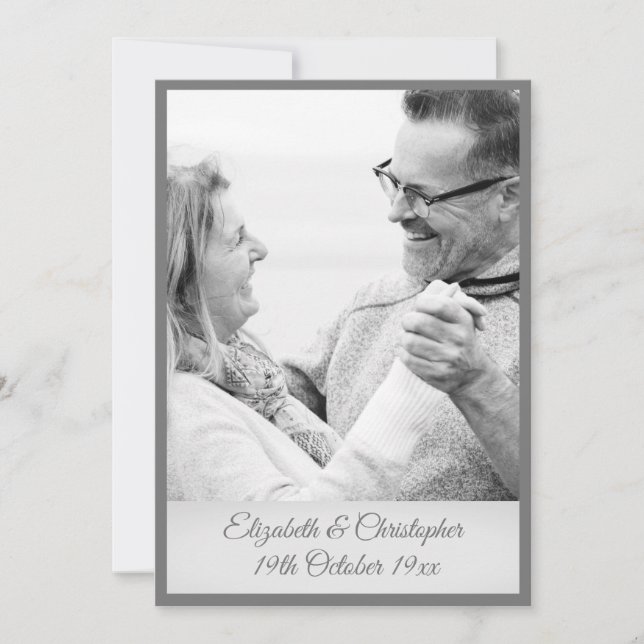 Invitación 25° Aniversario Boda Plata Foto Blanca Negra (Anverso)