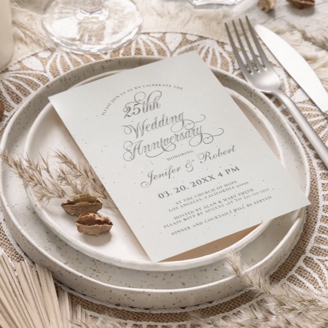 Invitación 25° aniversario Boda Plata y Gris (Subido por el creador)