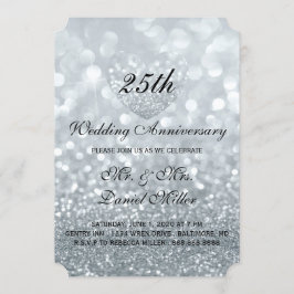 Invitación 25° aniversario Boda Purpurina Corazón