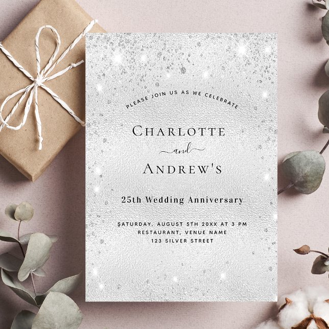 Invitación 25° aniversario boda purpurina fiesta de plata (Subido por el creador)