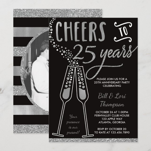 Invitación 25 Aniversario, Brillo/hojalata Falso (Anverso / Reverso)