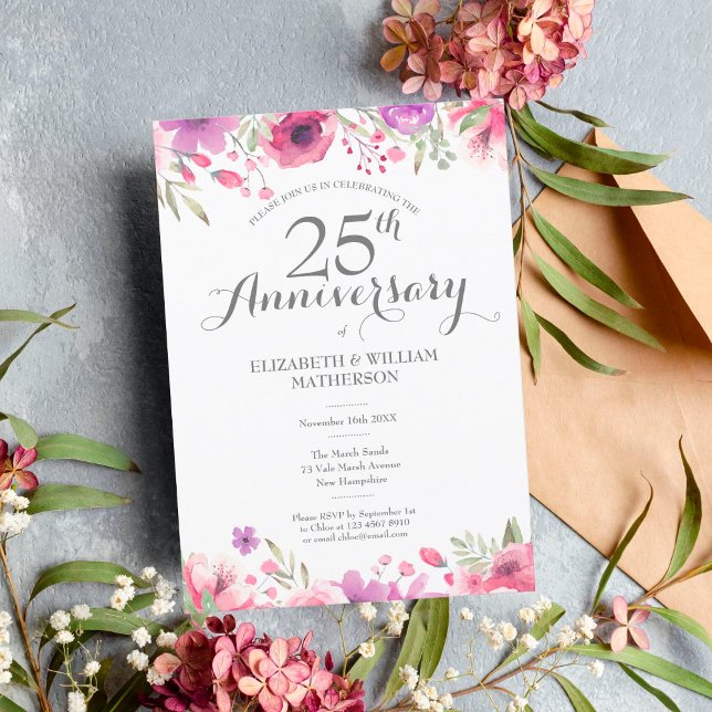 Invitación 25 Aniversario de Boda Acuarela Floral (Subido por el creador)