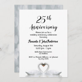 Invitación 25 aniversario de boda dos cisnes enamorados blanc