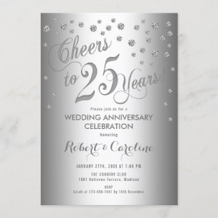 Invitación 25 Aniversario de Boda - Elegante Plata Blanco