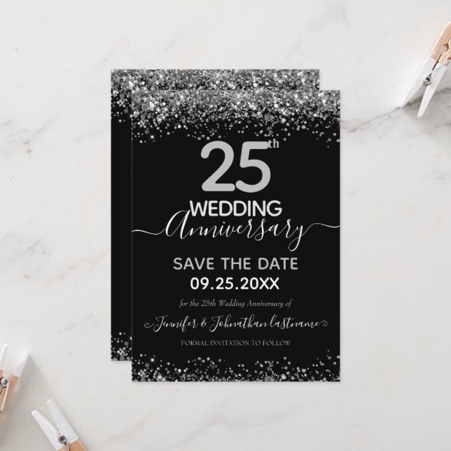 Invitación 25 Aniversario de Boda Glitter (Anverso/Reverso In Situ)