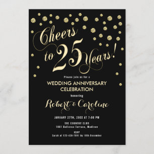 Invitación 25 Aniversario de Boda - Negro y Dorado