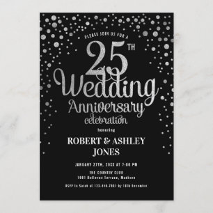 Invitación 25 Aniversario de Boda - Negro y Plata