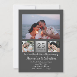 Invitación 25 Aniversario de Boda Personalizado Gris Plata