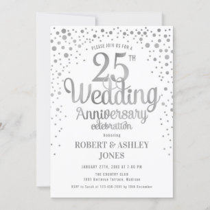 Invitación 25 Aniversario de Boda - Plata y Blanco