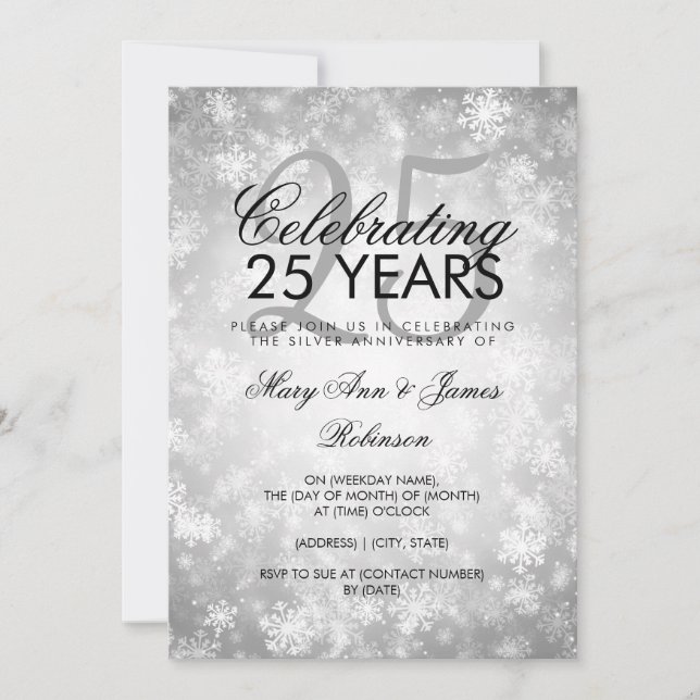 Invitación 25 Aniversario de Boda Winter Wonderland Plata (Anverso)