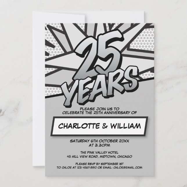 Invitación 25 Aniversario de Bodas de Plata Divertido Retro (Anverso)