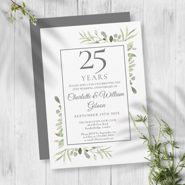 Invitación 25 Aniversario de Bodas de Plata Verdor Floral (Subido por el creador)