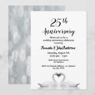 Invitación 25 aniversario de bodas dos cisnes enamorados blan