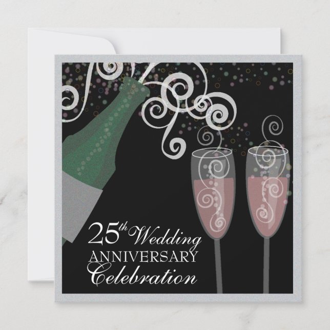 Invitación 25° Aniversario de Plata Bubbly Champagne Fiesta (Anverso)
