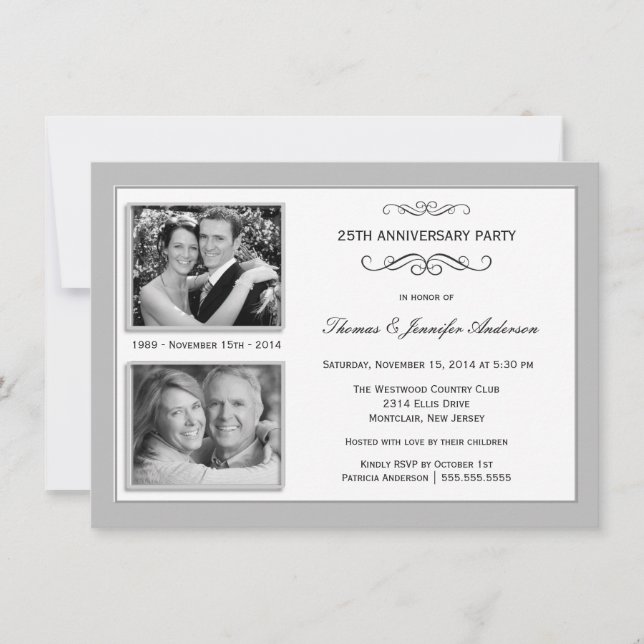 Invitación 25° Aniversario de Plata Foto pasada y presente (Anverso)