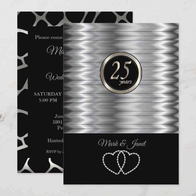 Invitación 25° Aniversario de Plata - Patrón 🦒 Giraffe (Anverso / Reverso)