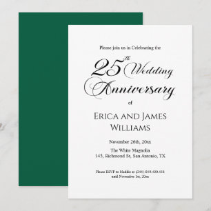Invitación 25° Aniversario del Boda de Plata Guión Elegante