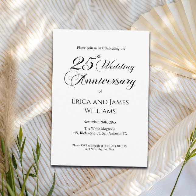 Invitación 25° Aniversario del Boda de Plata Guión Elegante (Subido por el creador)