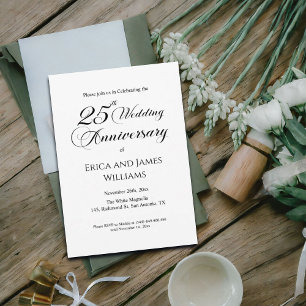 Invitación 25° Aniversario del Boda de Plata Guión Elegante