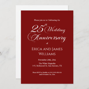 Invitación 25° Aniversario del Boda de Plata Guión Elegante