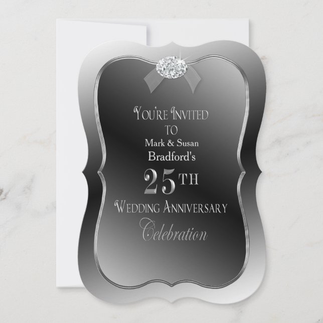 Invitación 25° Aniversario del Boda - Plata Faux Diamond (Anverso)