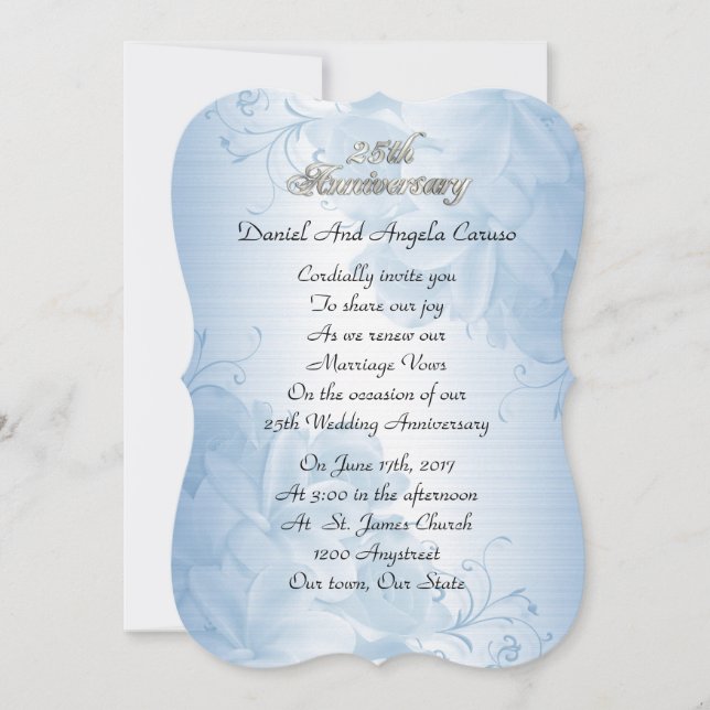 Invitación 25° aniversario del Boda promesa renovación satén  (Anverso)