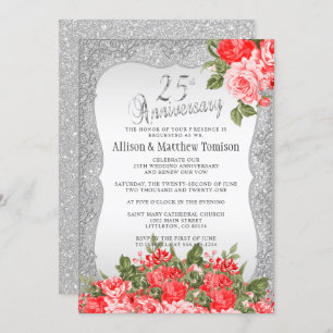 Invitación 25° Aniversario del Boda Purpurina de Plata DIY