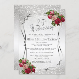 Invitación 25° Aniversario del Boda Purpurina de Plata DIY