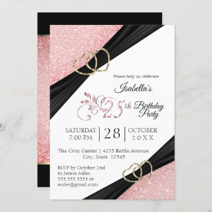 Invitación 25 Aniversario del Corazón Oro y Purpurina Rosa