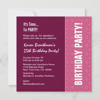 Invitación 25 Aniversario del patrón moderno de vino y rosa